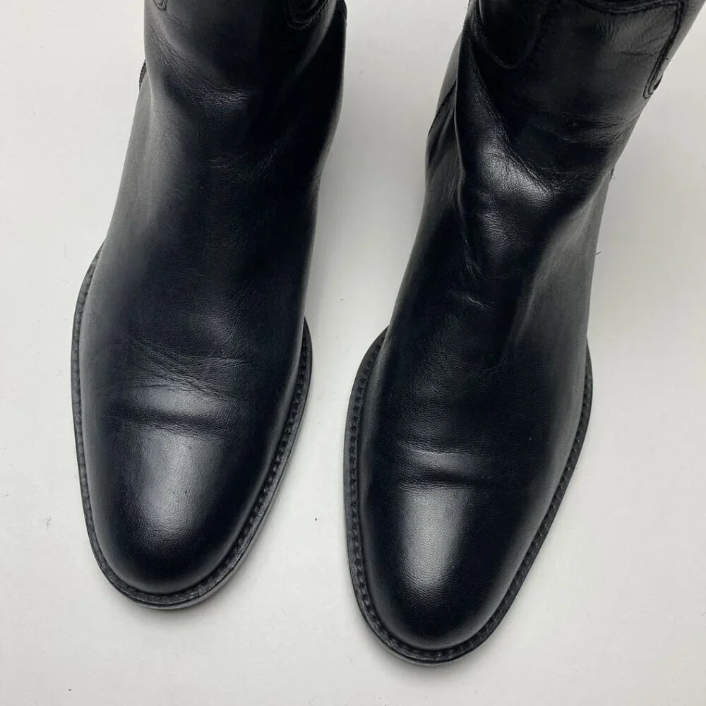 ANDRE ASSOUS Black Leather Mid-Calf Boots Size 38